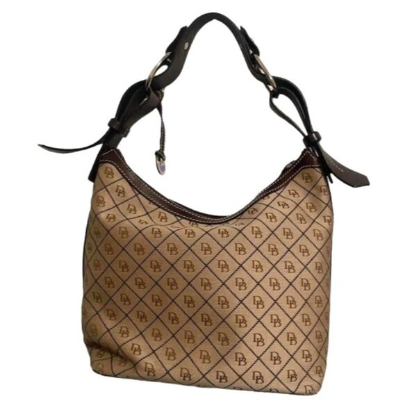 Dooney & Bourke Signature Tan & Brown Logo Shoulder Bag - Picture 1 of 5